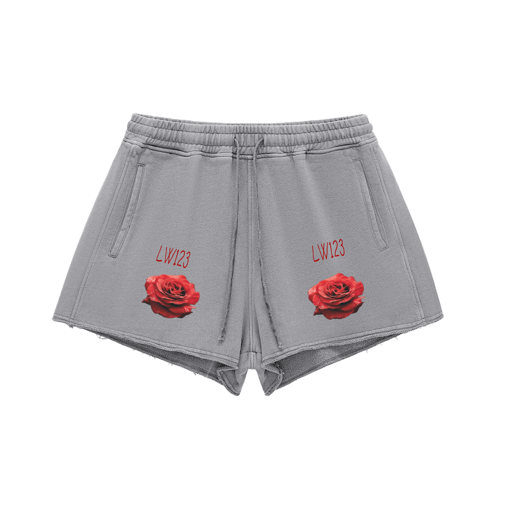 Snow Washed Raw Edge Drawstring Shorts