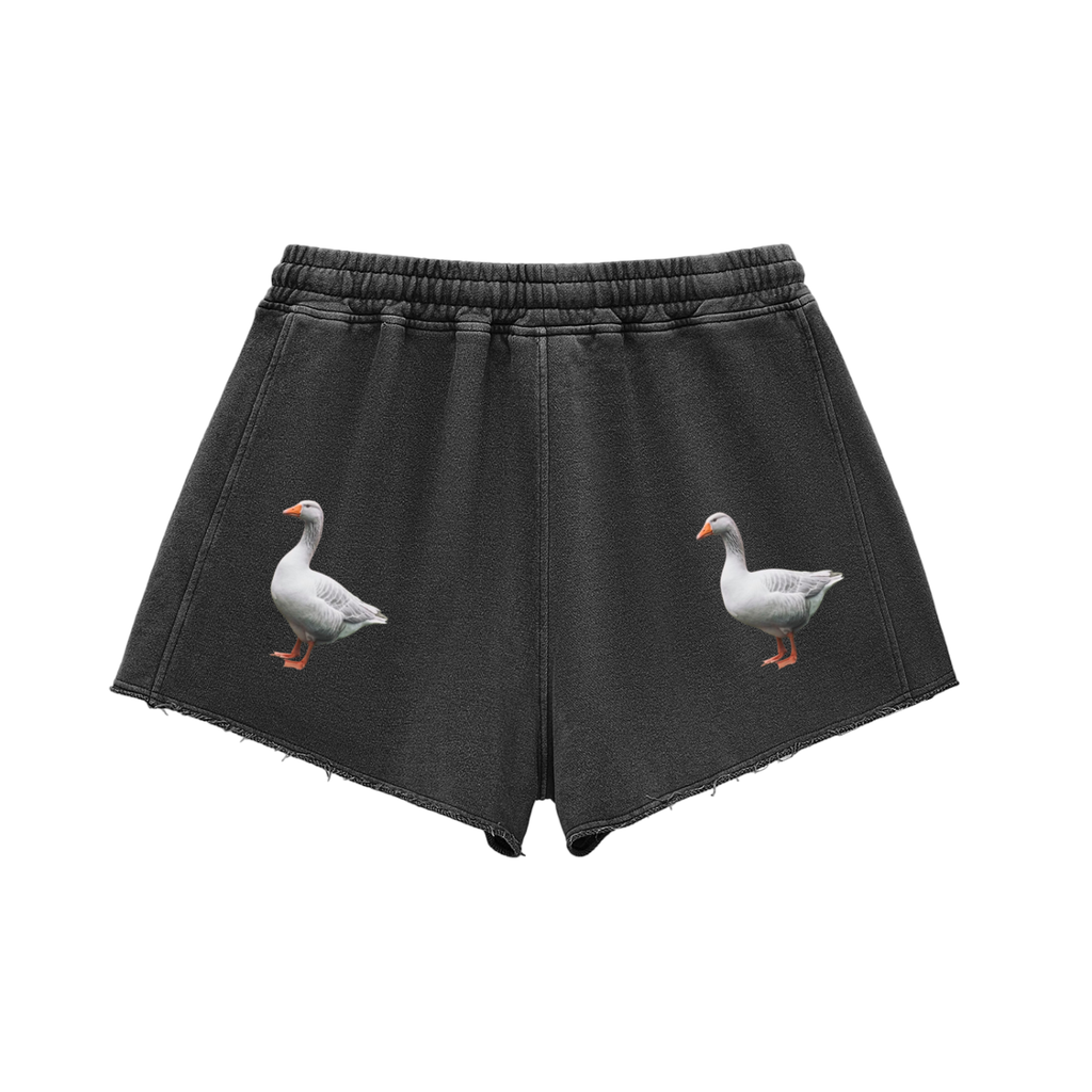 Snow Washed Raw Edge Drawstring Shorts