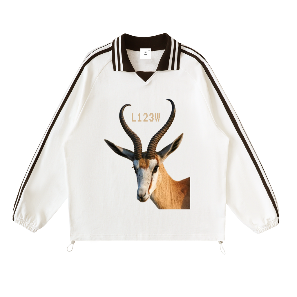 Contrast Striped Lapel Collar Sweatshirt
