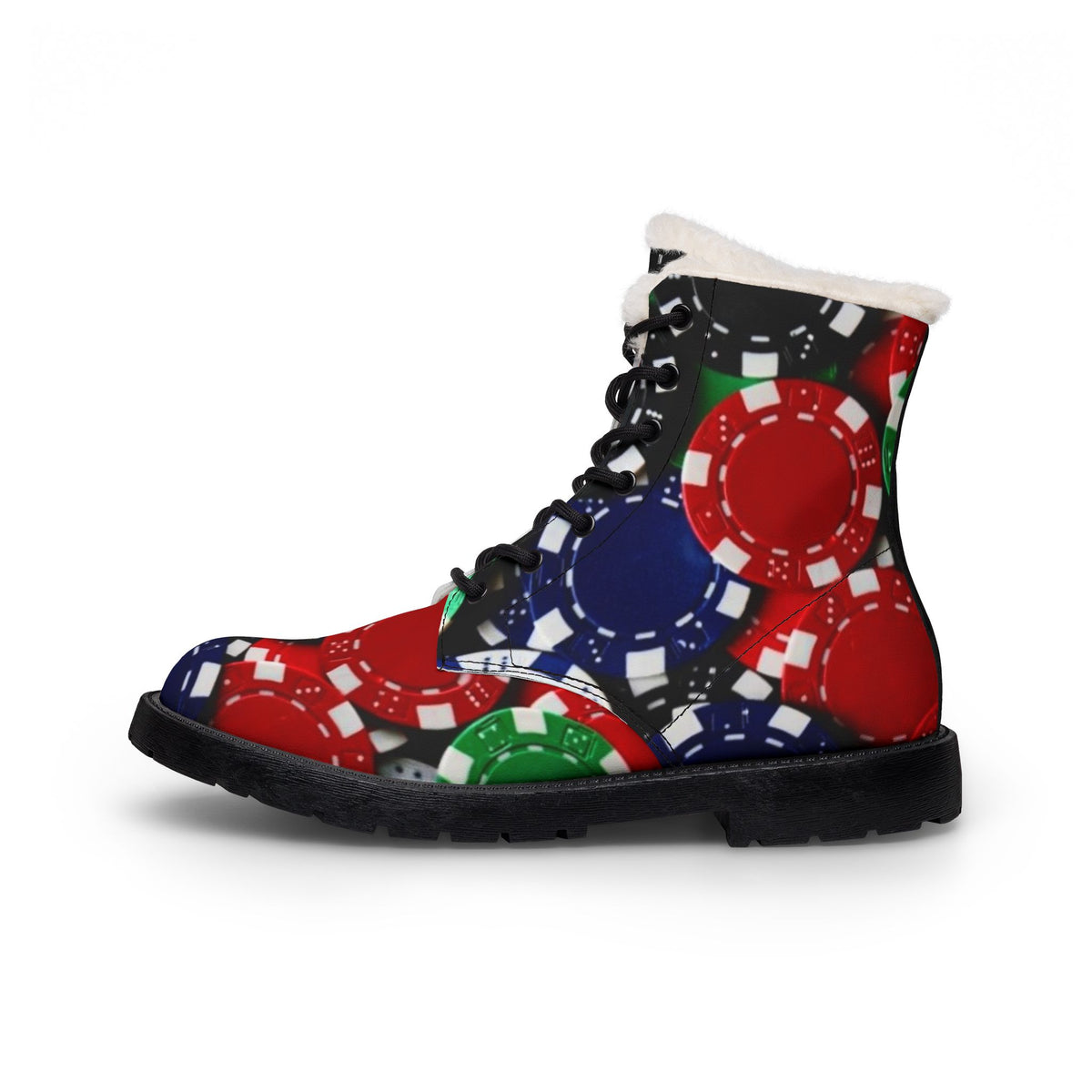 LW 123 Faux Fur Poker Chip Leather Boots