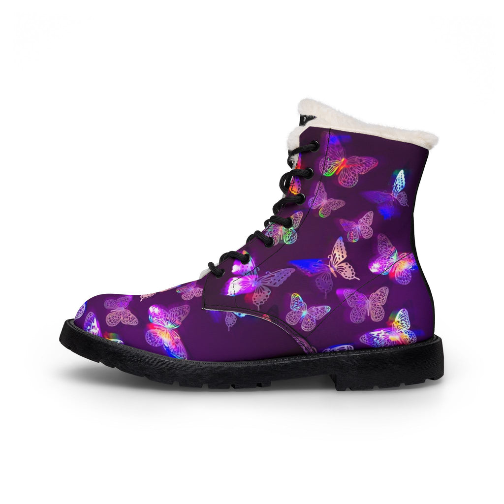 LW 123 Purple Butterfly Fur-Lined Leather Boots