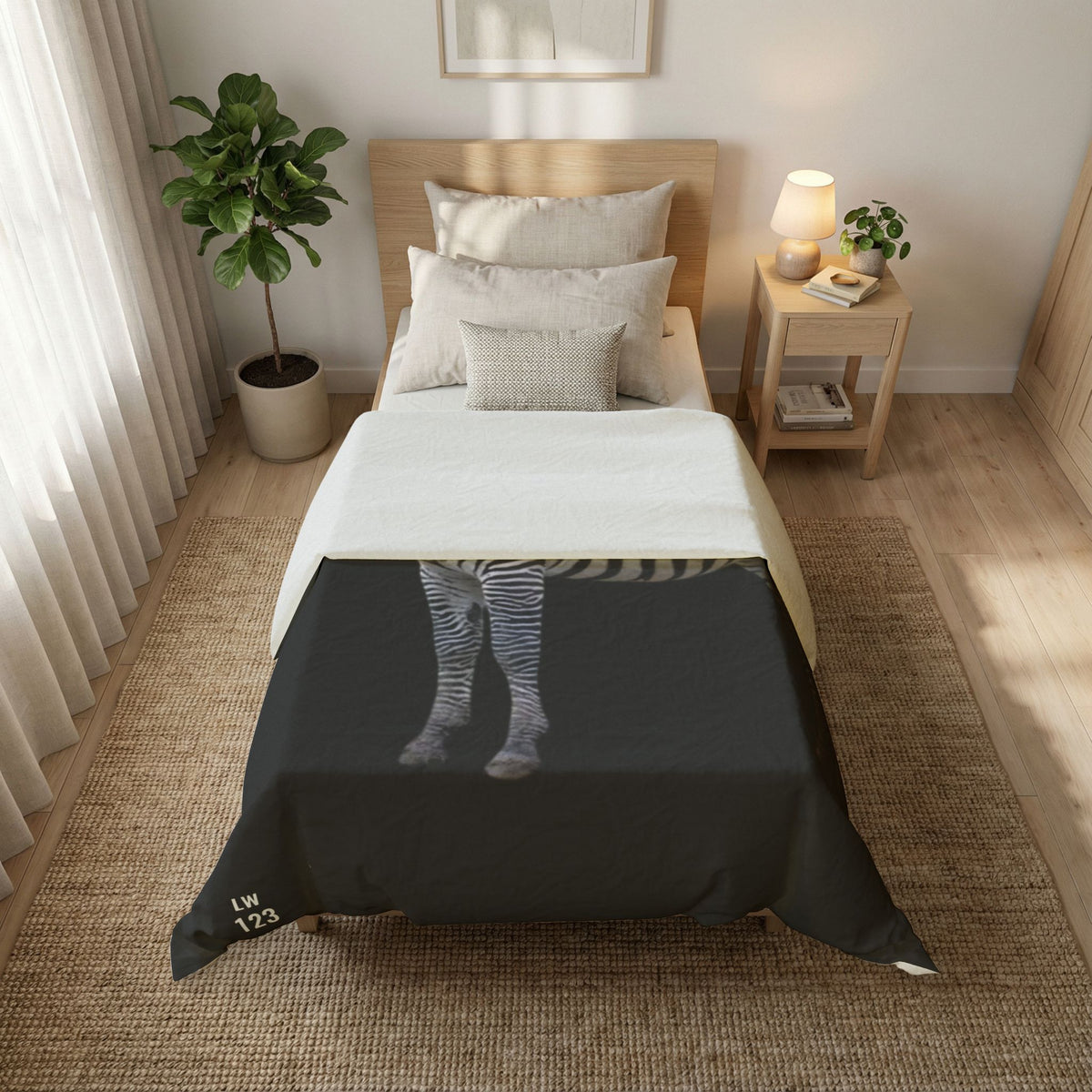 LW 123 Zebra Print Cotton Duvet Cover – Black Safari Bedding