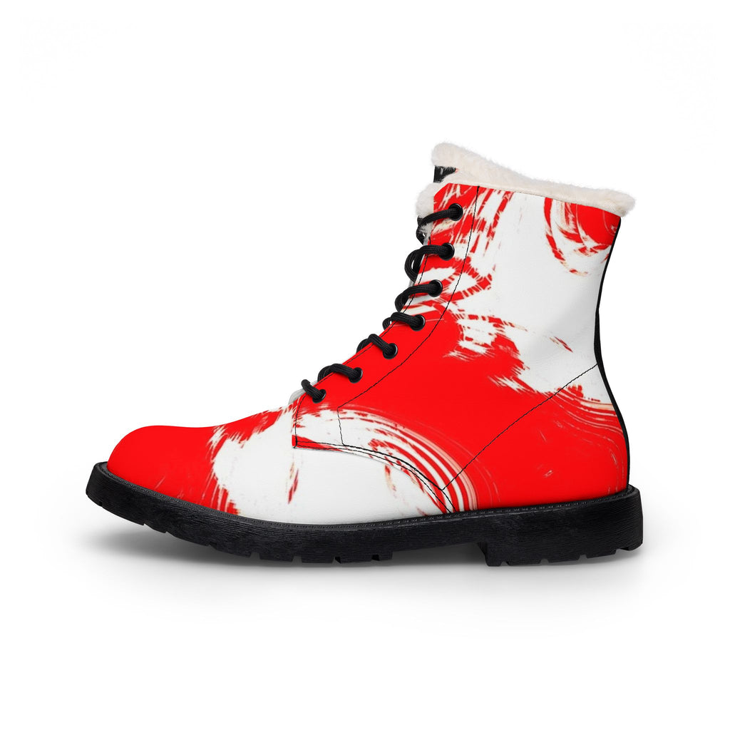 LW 123 Red Brushstroke Fur-Lined Leather Boots