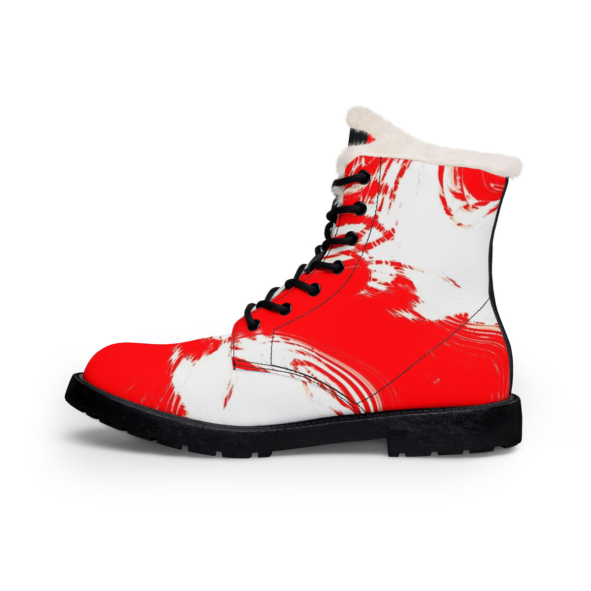 LW 123 Red Brushstroke Fur-Lined Leather Boots