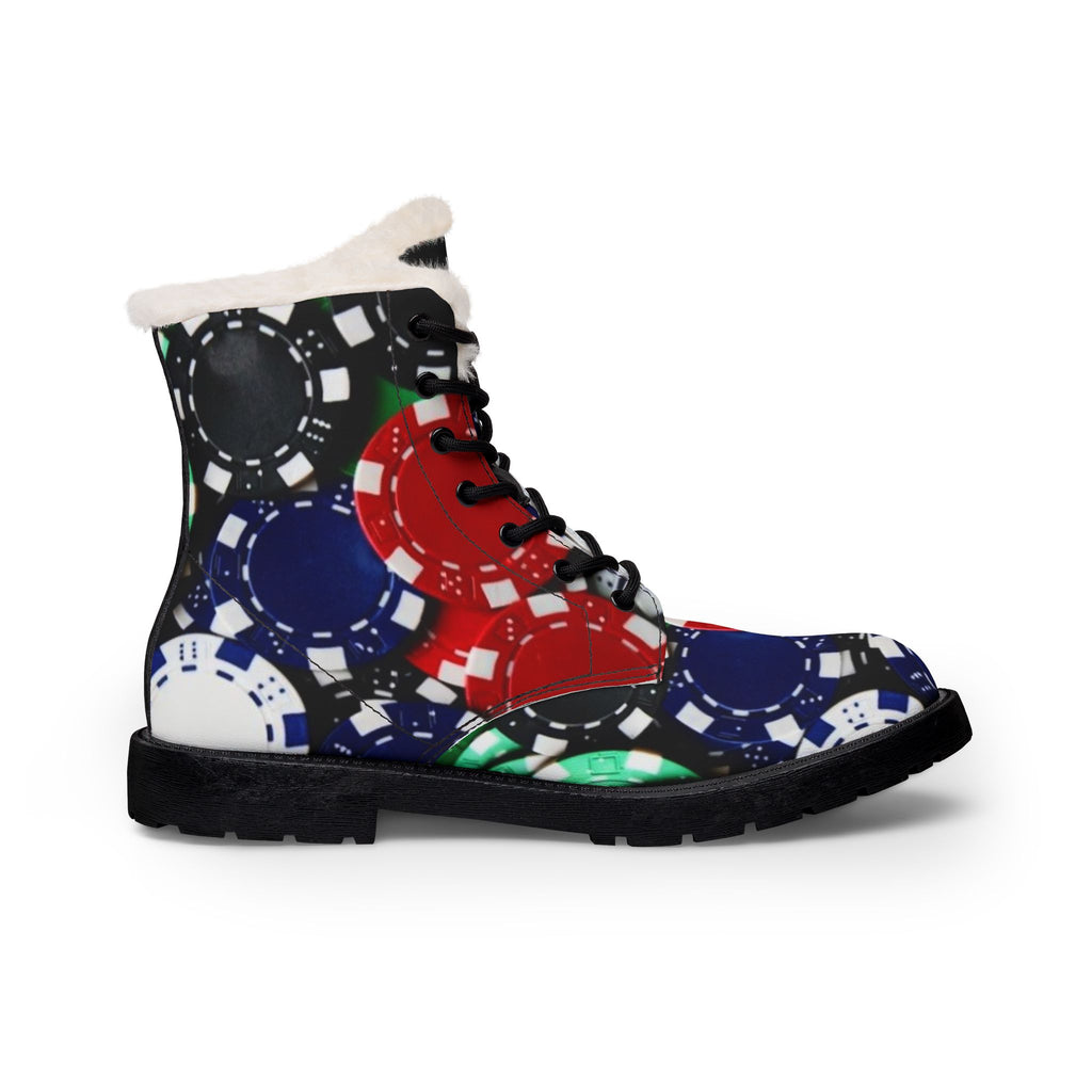 LW 123 Faux Fur Poker Chip Leather Boots