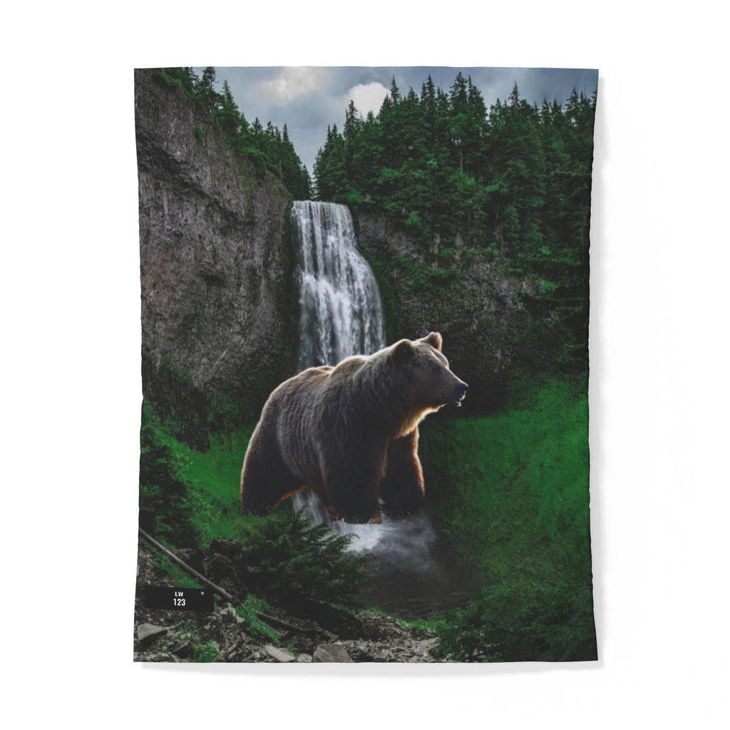 LW 123 Bear & Waterfall Cotton Duvet Cover — Forest Wildlife Bedding
