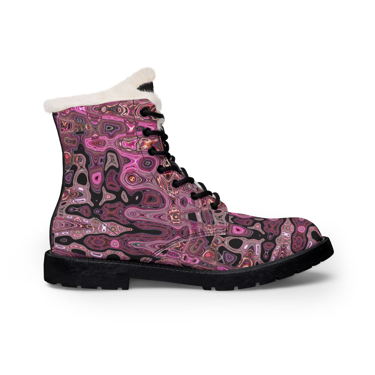 LW 123 Faux-Fur Lined Pink Patterned Leather Boots