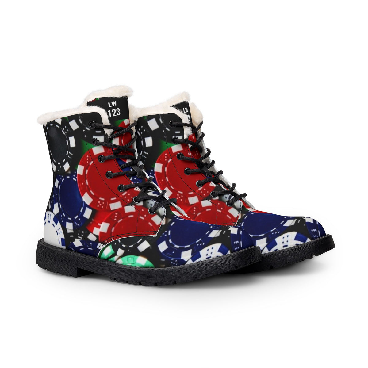 LW 123 Faux Fur Poker Chip Leather Boots