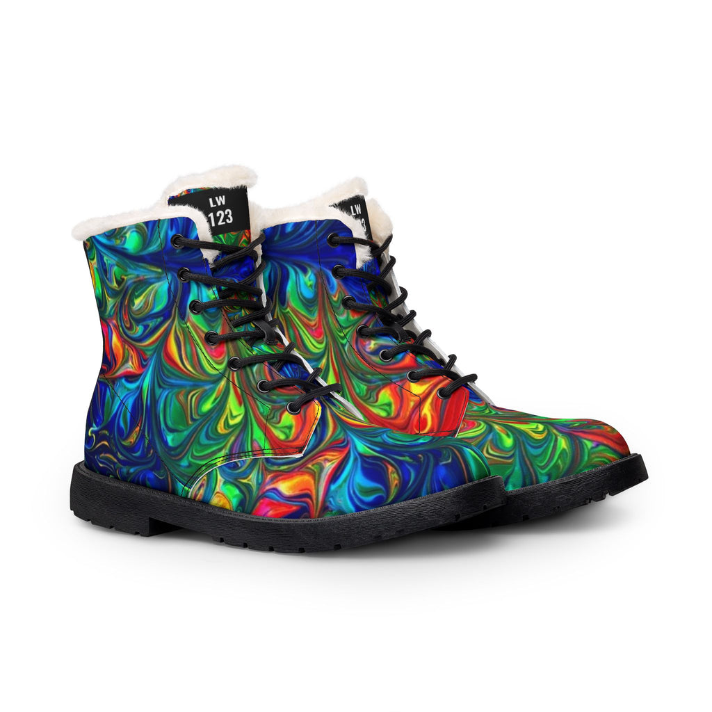 LW 123 Color Swirl Fur-Lined Leather Boots