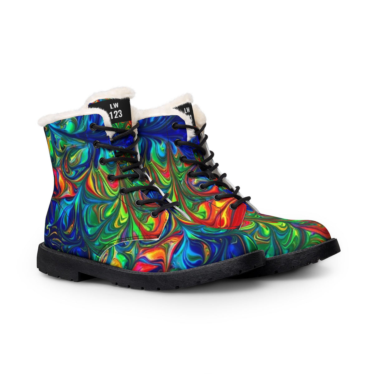 LW 123 Color Swirl Fur-Lined Leather Boots