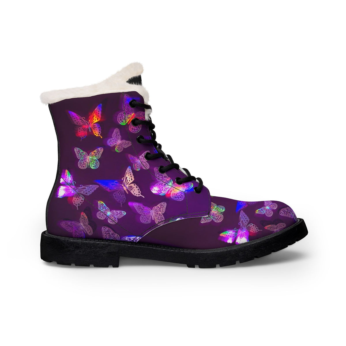 LW 123 Purple Butterfly Fur-Lined Leather Boots