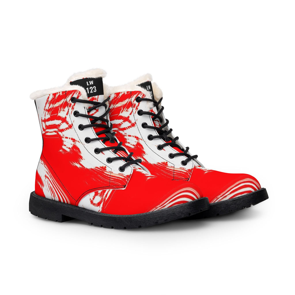 LW 123 Red Brushstroke Fur-Lined Leather Boots