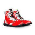 LW 123 Red Brushstroke Fur-Lined Leather Boots
