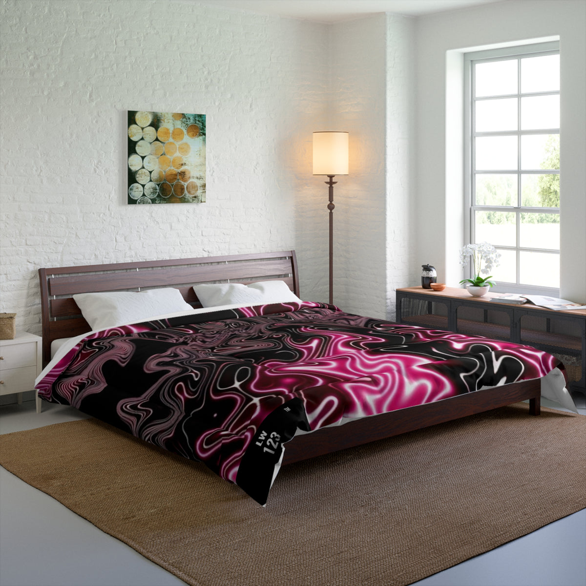 LW 123 Psychedelic Pink Swirl Comforter — Abstract Marbleized Bedding
