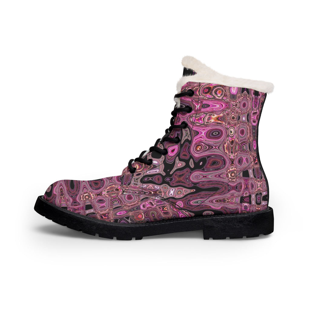 LW 123 Faux-Fur Lined Pink Patterned Leather Boots