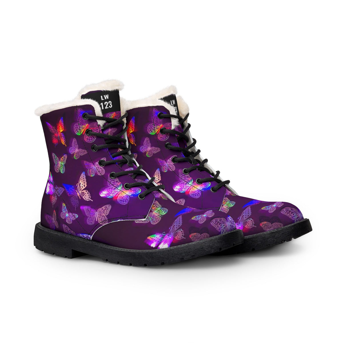 LW 123 Purple Butterfly Fur-Lined Leather Boots