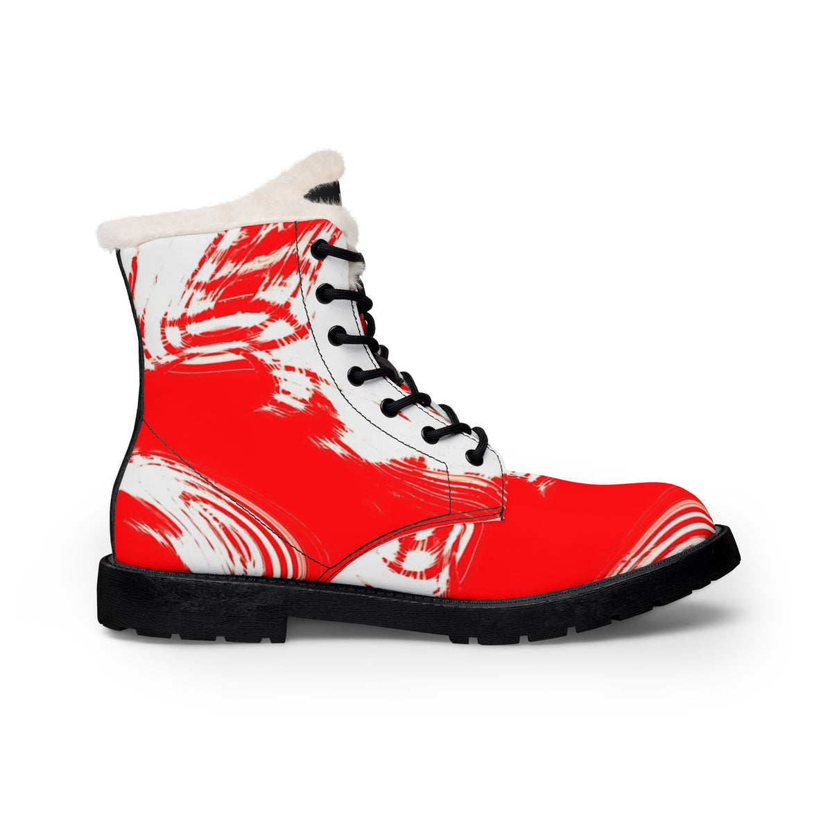 LW 123 Red Brushstroke Fur-Lined Leather Boots