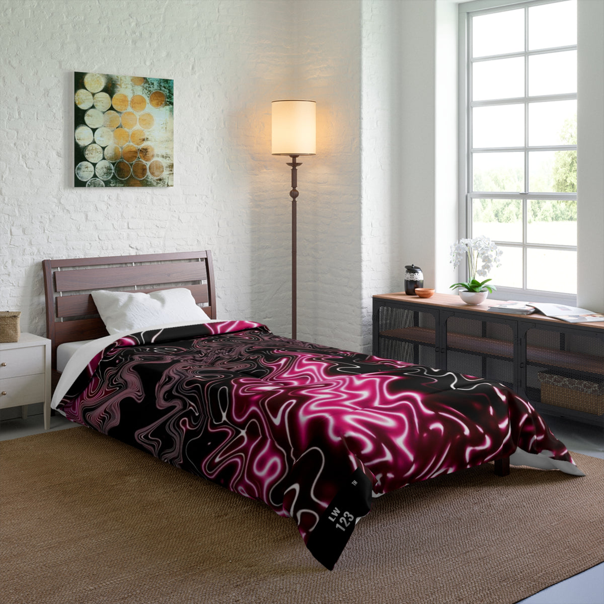 LW 123 Psychedelic Pink Swirl Comforter — Abstract Marbleized Bedding