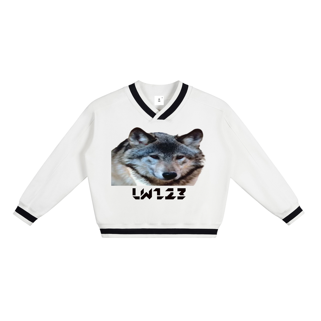 V-Neck Contrast Collar Boxy Sweatshirt