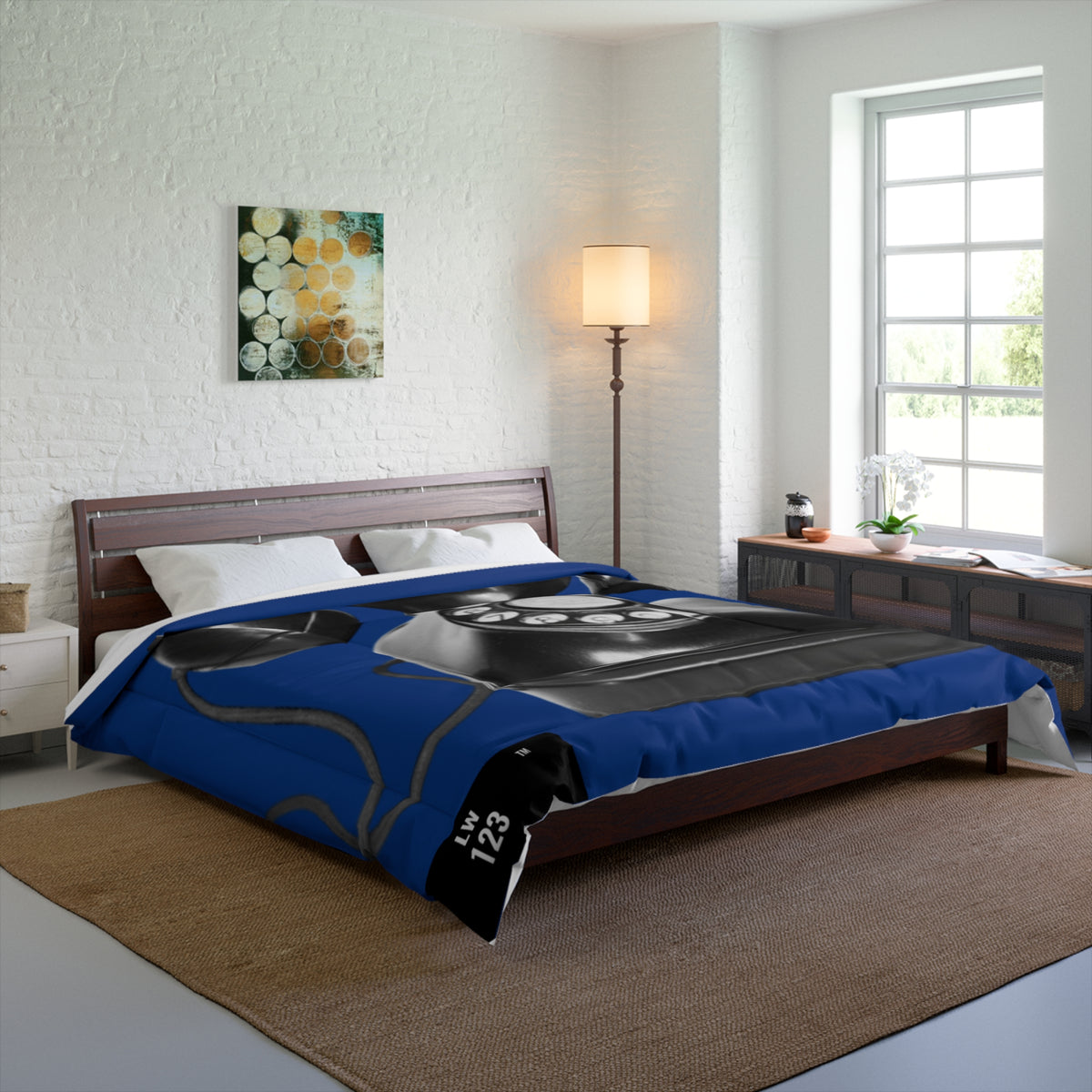 LW 123 Vintage Rotary Phone Comforter – Retro Telephone Bedding in Navy