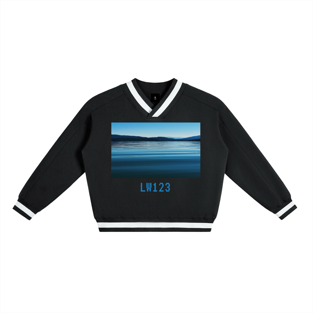 V-Neck Contrast Collar Boxy Sweatshirt
