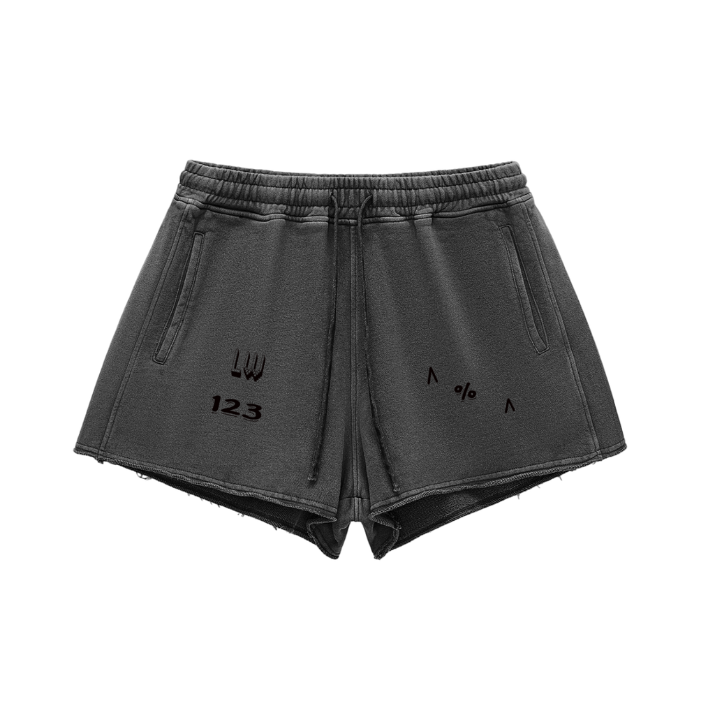 Snow Washed Raw Edge Drawstring Shorts