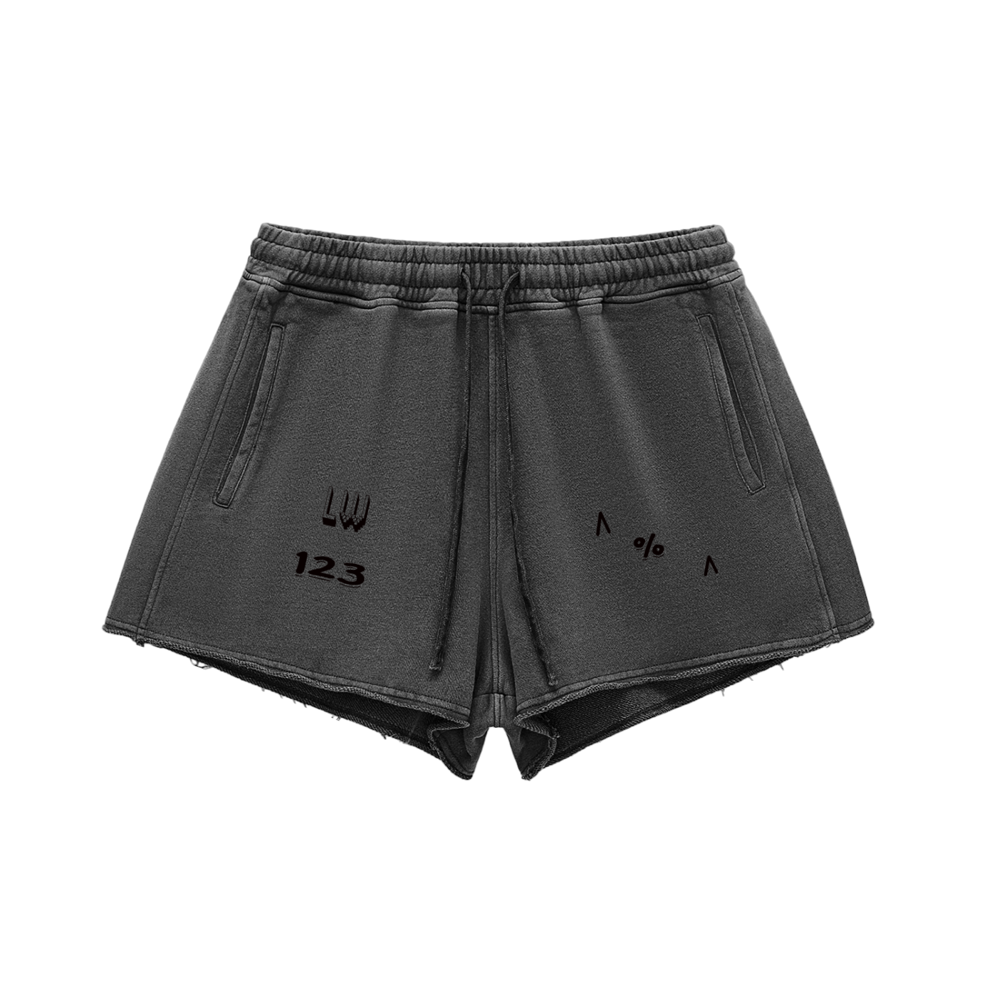 Snow Washed Raw Edge Drawstring Shorts