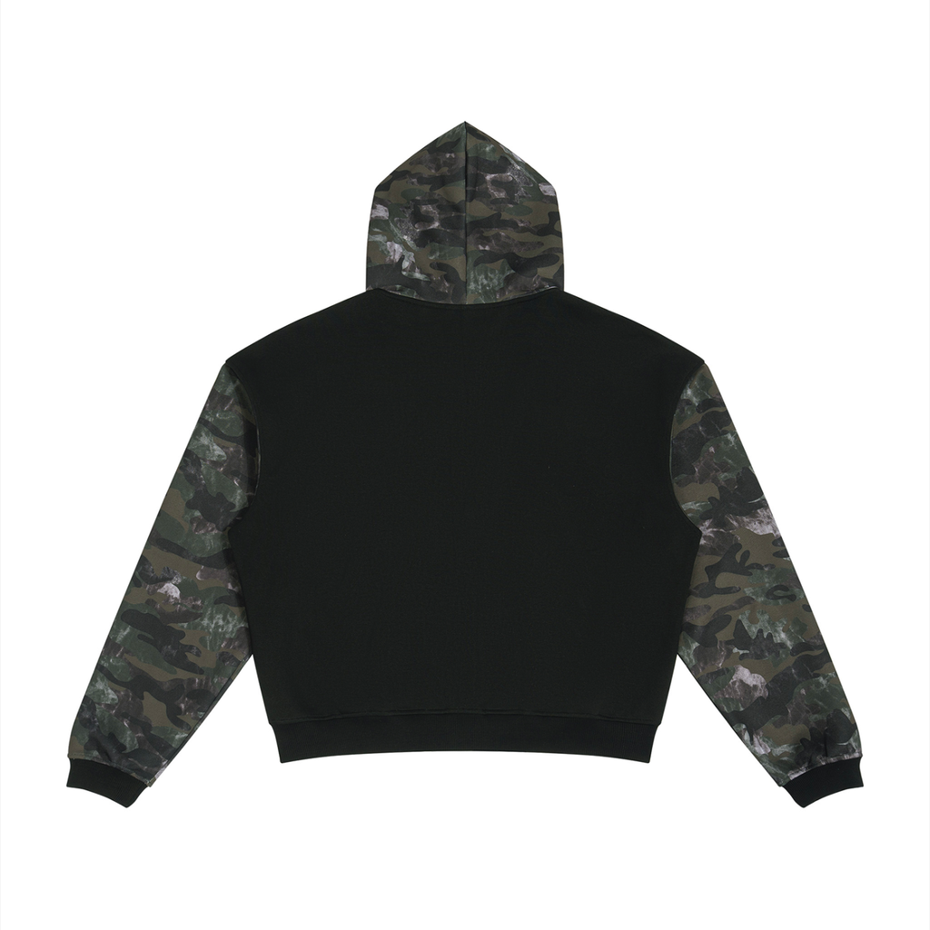 LW 123  Colorblock Camo Full Zip Boxy Hoodie