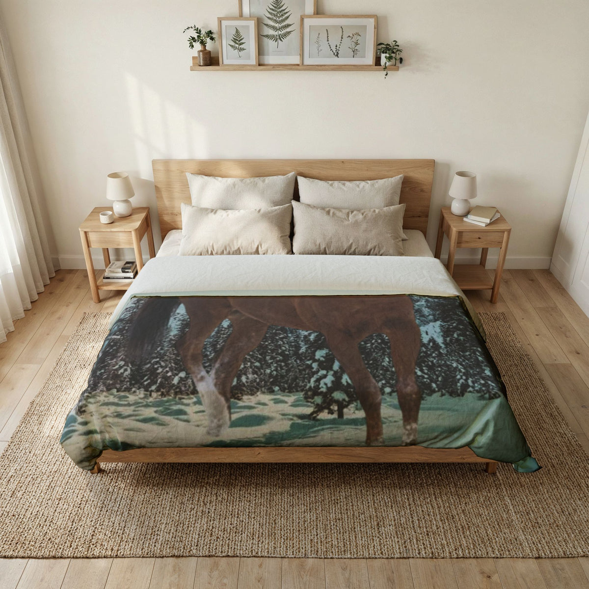 LW 123 Horse in Snow Cotton Duvet Cover — Winter Mountain Equestrian Bedding
