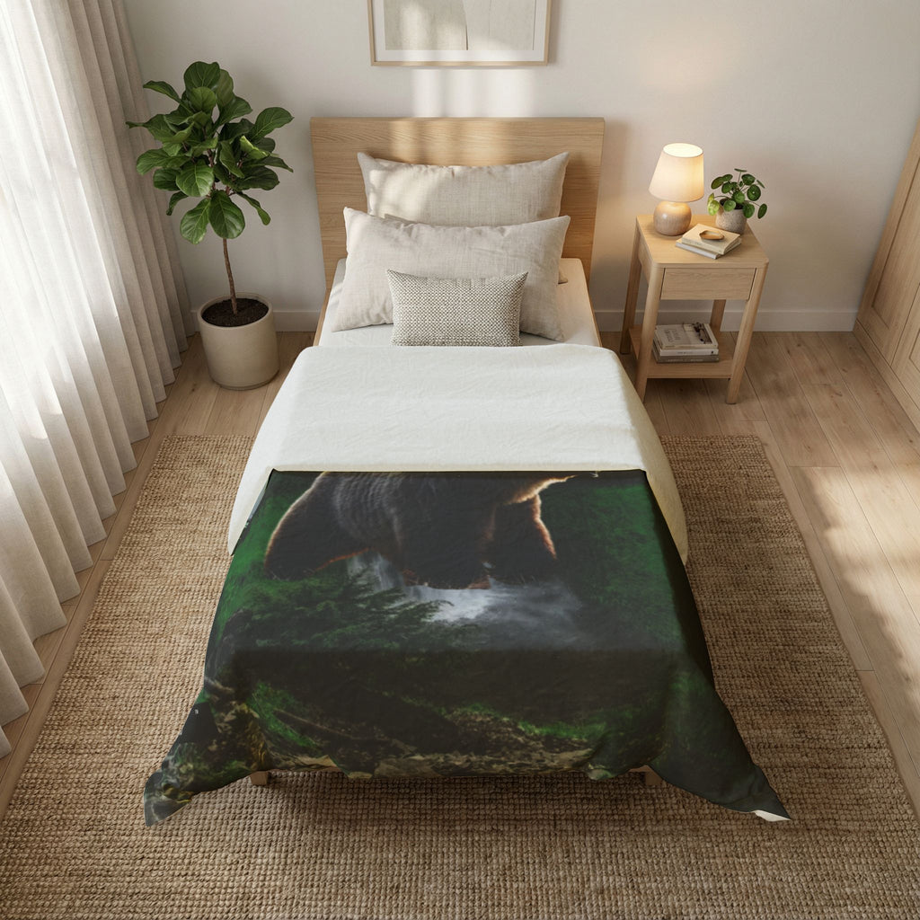 LW 123 Bear & Waterfall Cotton Duvet Cover — Forest Wildlife Bedding
