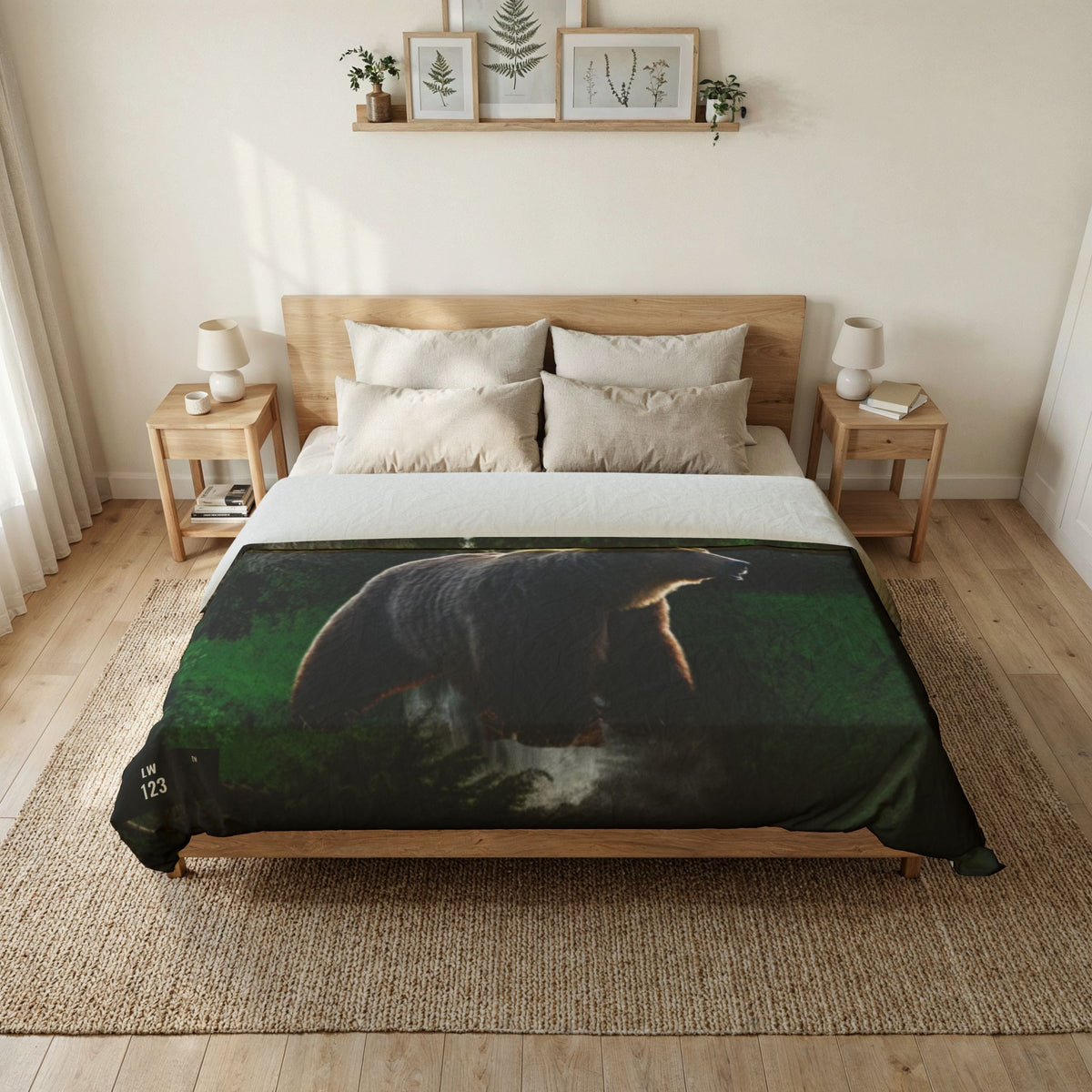 LW 123 Bear & Waterfall Cotton Duvet Cover — Forest Wildlife Bedding