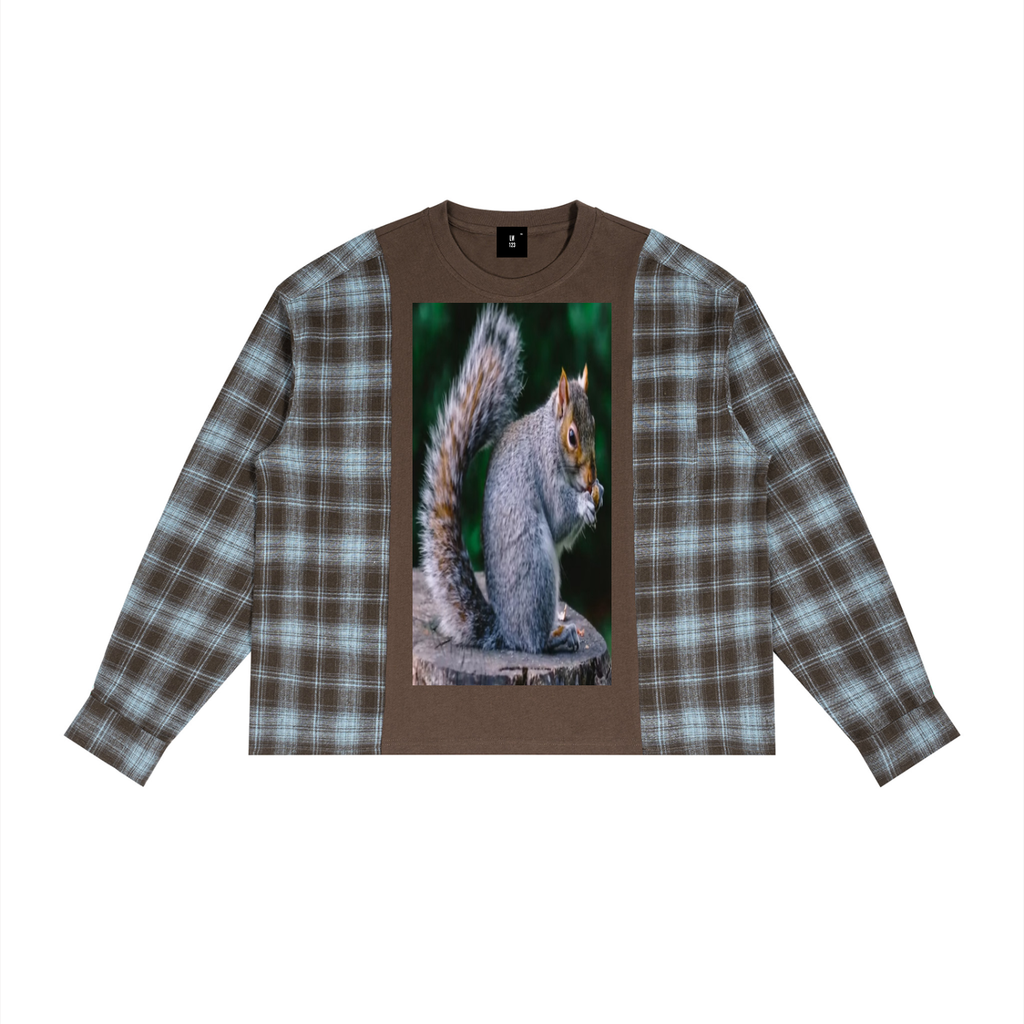 LW 123  Plaid Panel Long Sleeve T-Shirt