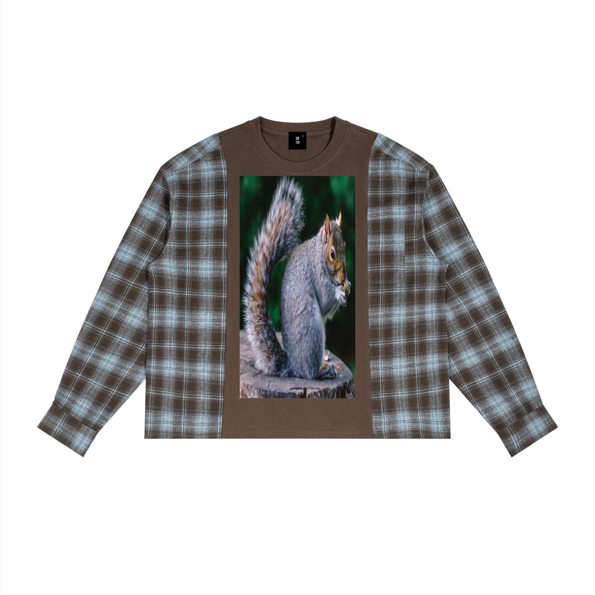 LW 123  Plaid Panel Long Sleeve T-Shirt