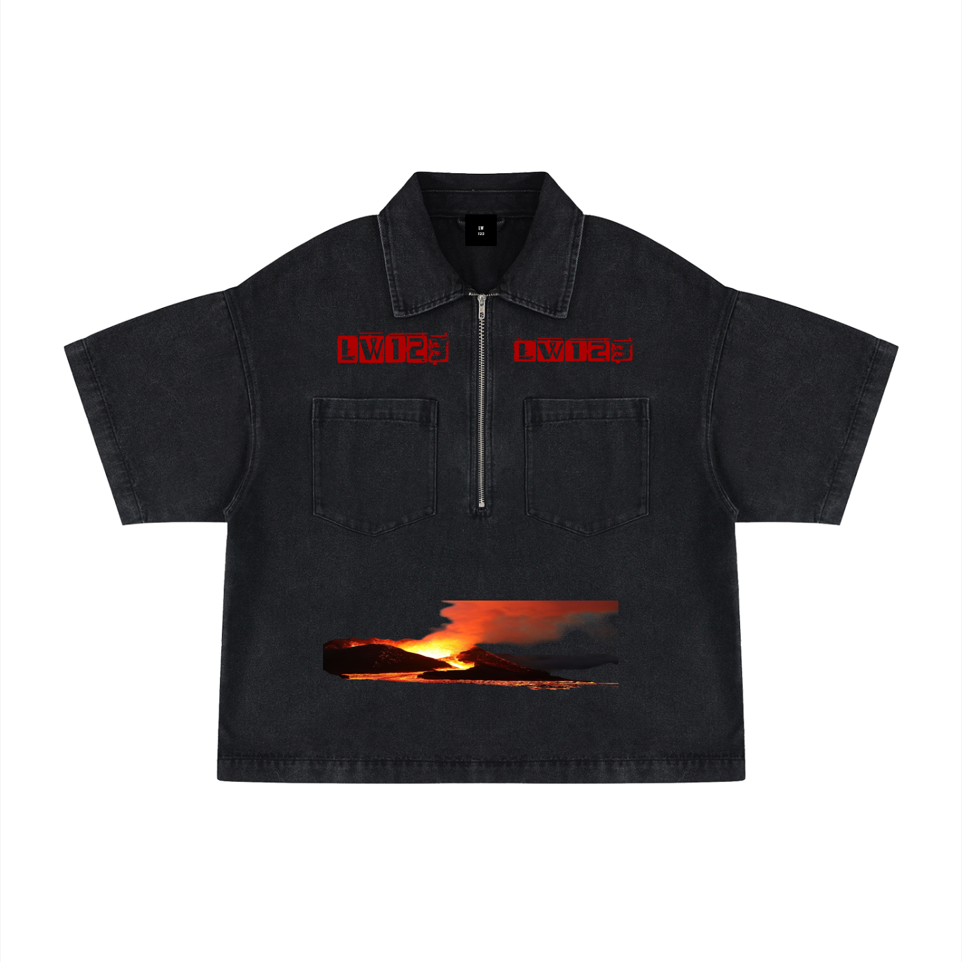 Unisex Vintage Wash Boxy Quarter-Zip Denim Shirt