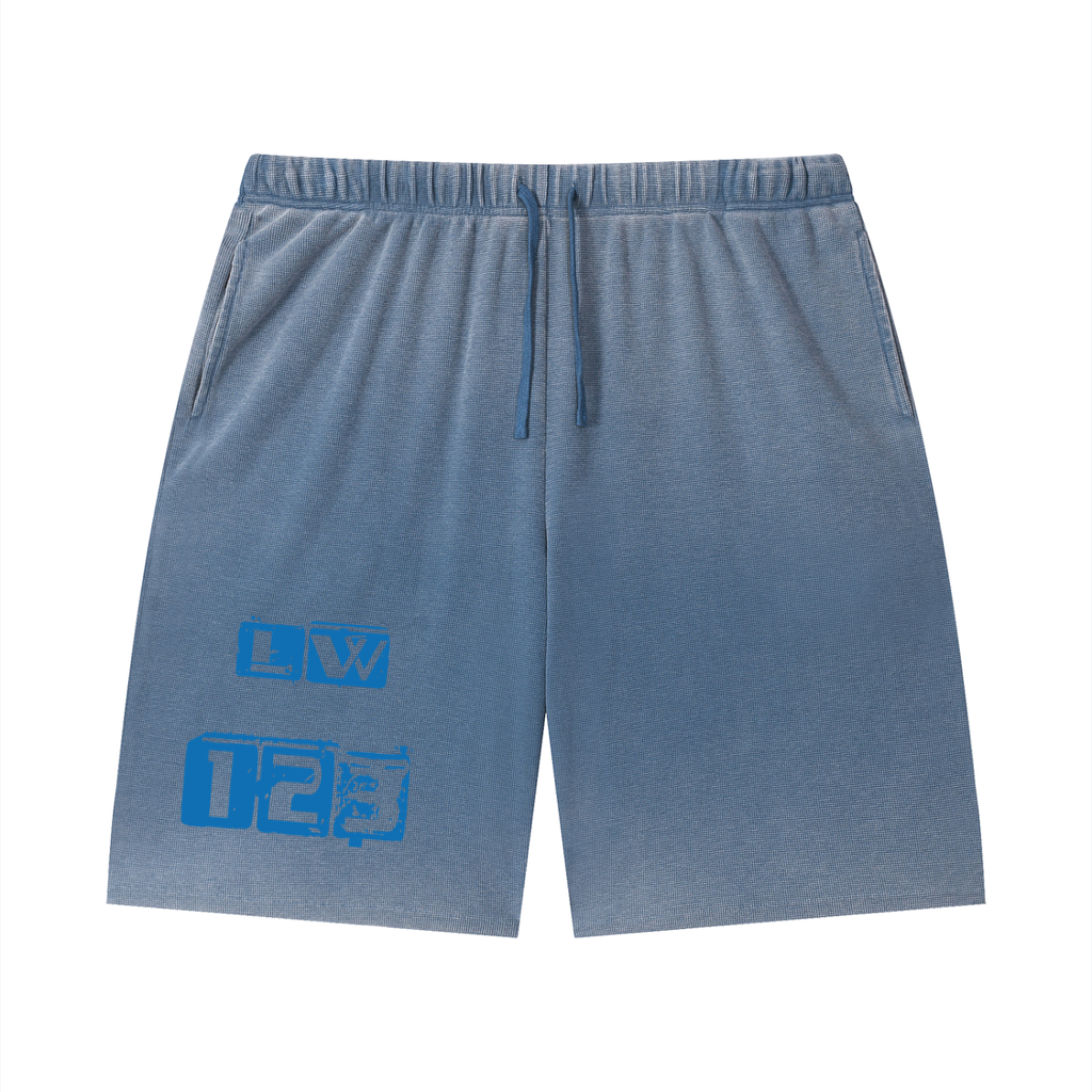 Unisex Vintage Wash Sunfade Waffle Raw Hem Shorts