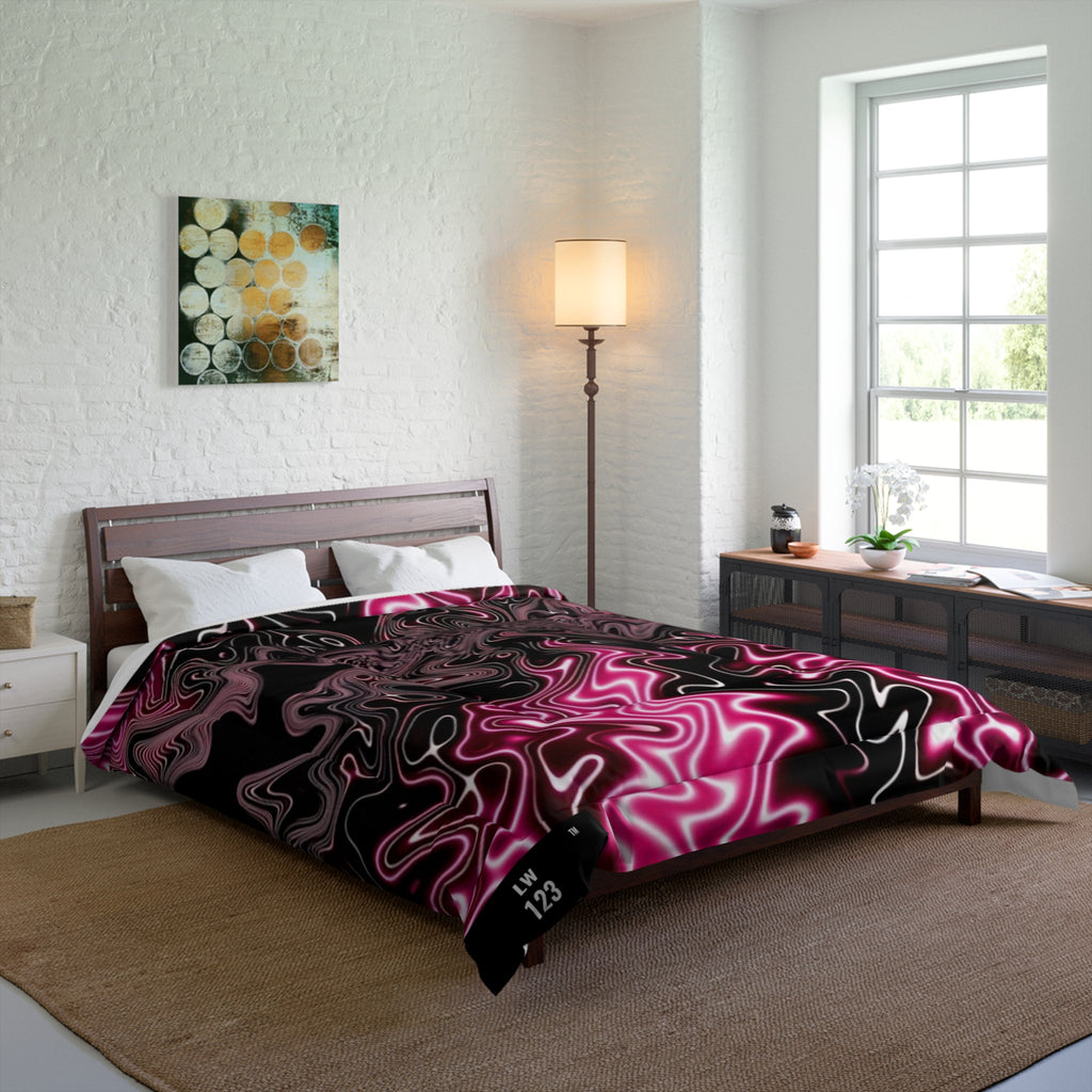 LW 123 Psychedelic Pink Swirl Comforter — Abstract Marbleized Bedding