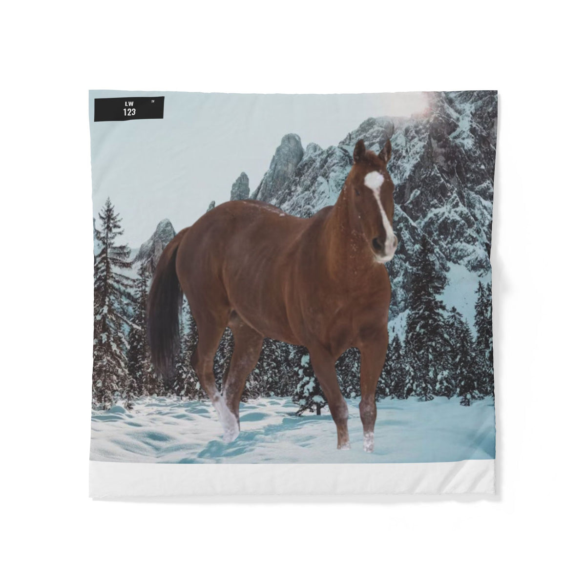 LW 123 Horse in Snow Cotton Duvet Cover — Winter Mountain Equestrian Bedding