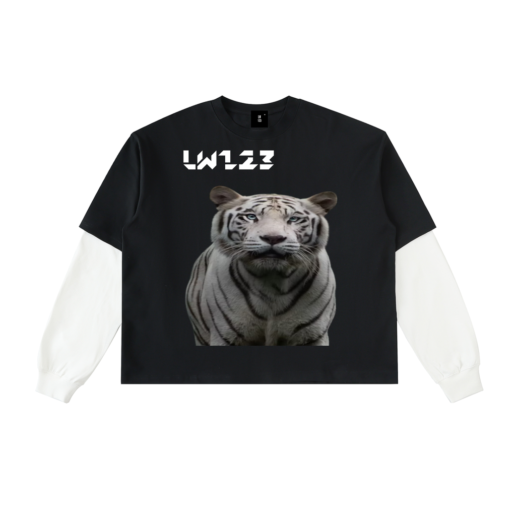 Layered Contrast Sleeve Cotton T-Shirt