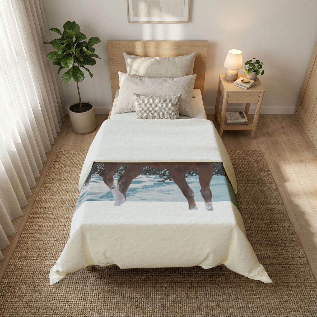 LW 123 Horse in Snow Cotton Duvet Cover — Winter Mountain Equestrian Bedding