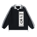 Contrast Striped Lapel Collar Sweatshirt
