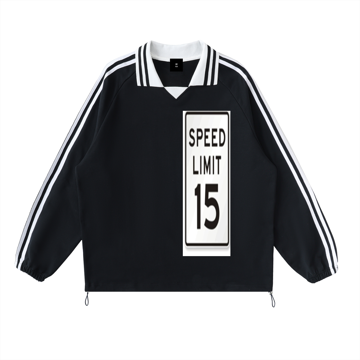 Contrast Striped Lapel Collar Sweatshirt