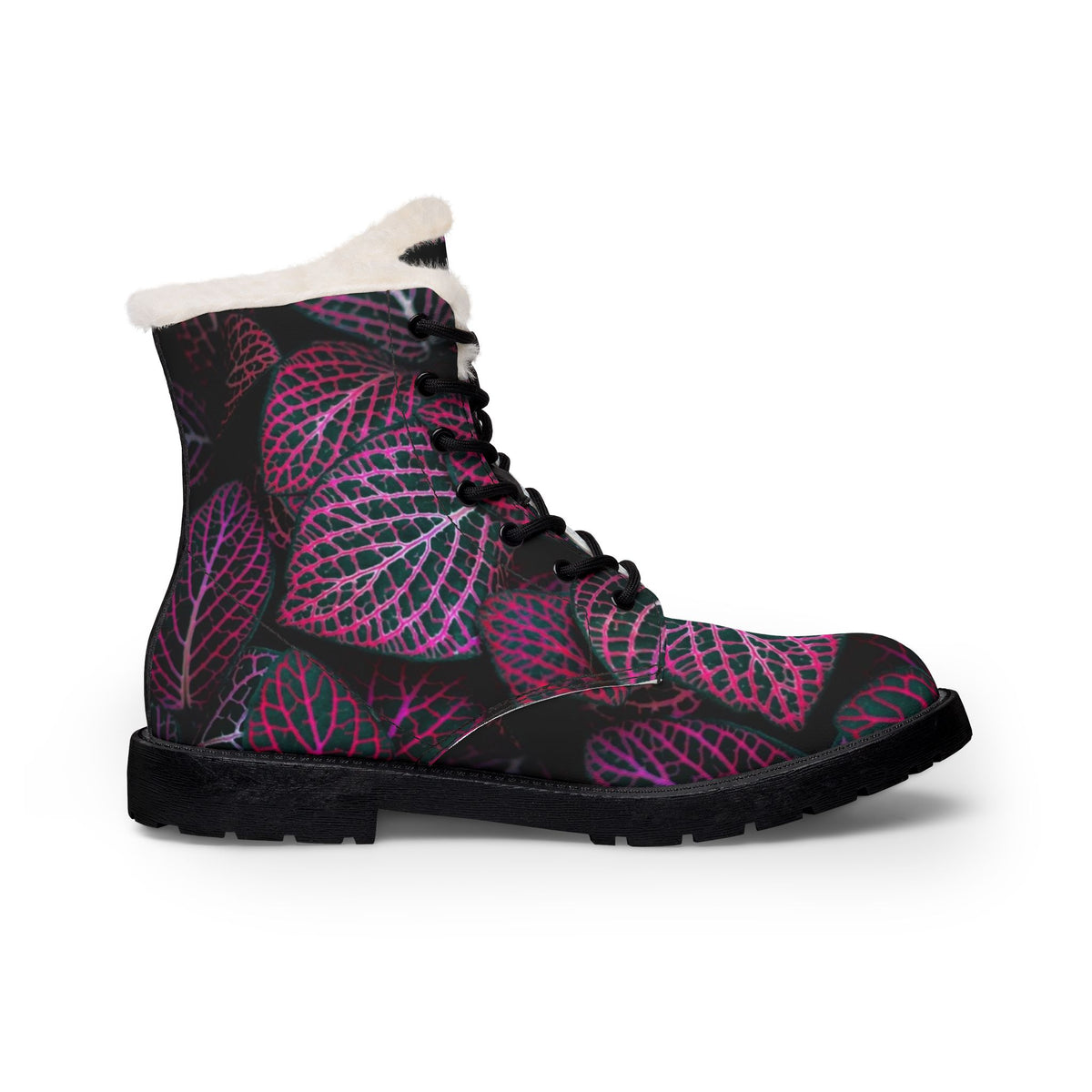 LW 123 Leaf Print Fur Lined Leather Boots —