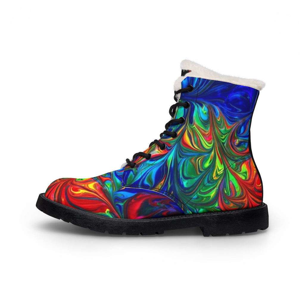LW 123 Color Swirl Fur-Lined Leather Boots