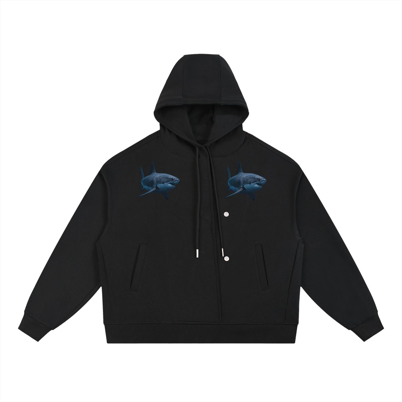 Boxy Button Placket Hoodie