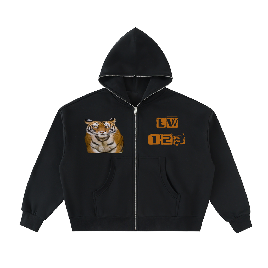 Fleeced Full-Zip Boxy Hoodie
