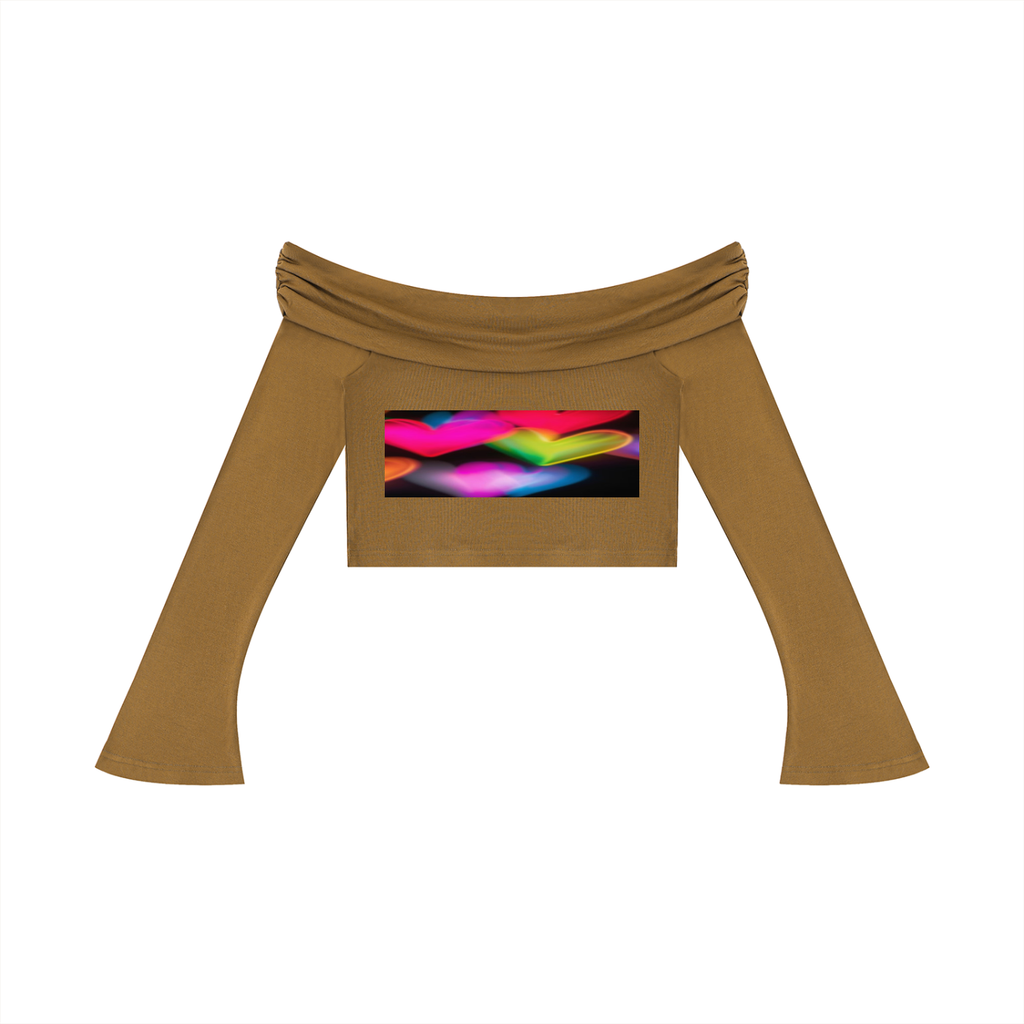 LW 123 Women's Off-the-Shoulder Bell Sleeve Crop T-Shirt