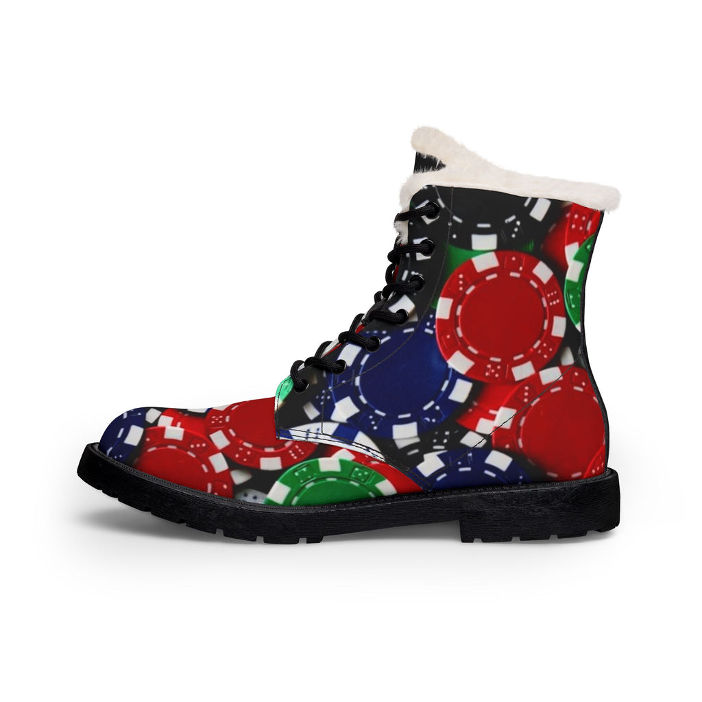 LW 123 Faux Fur Poker Chip Leather Boots