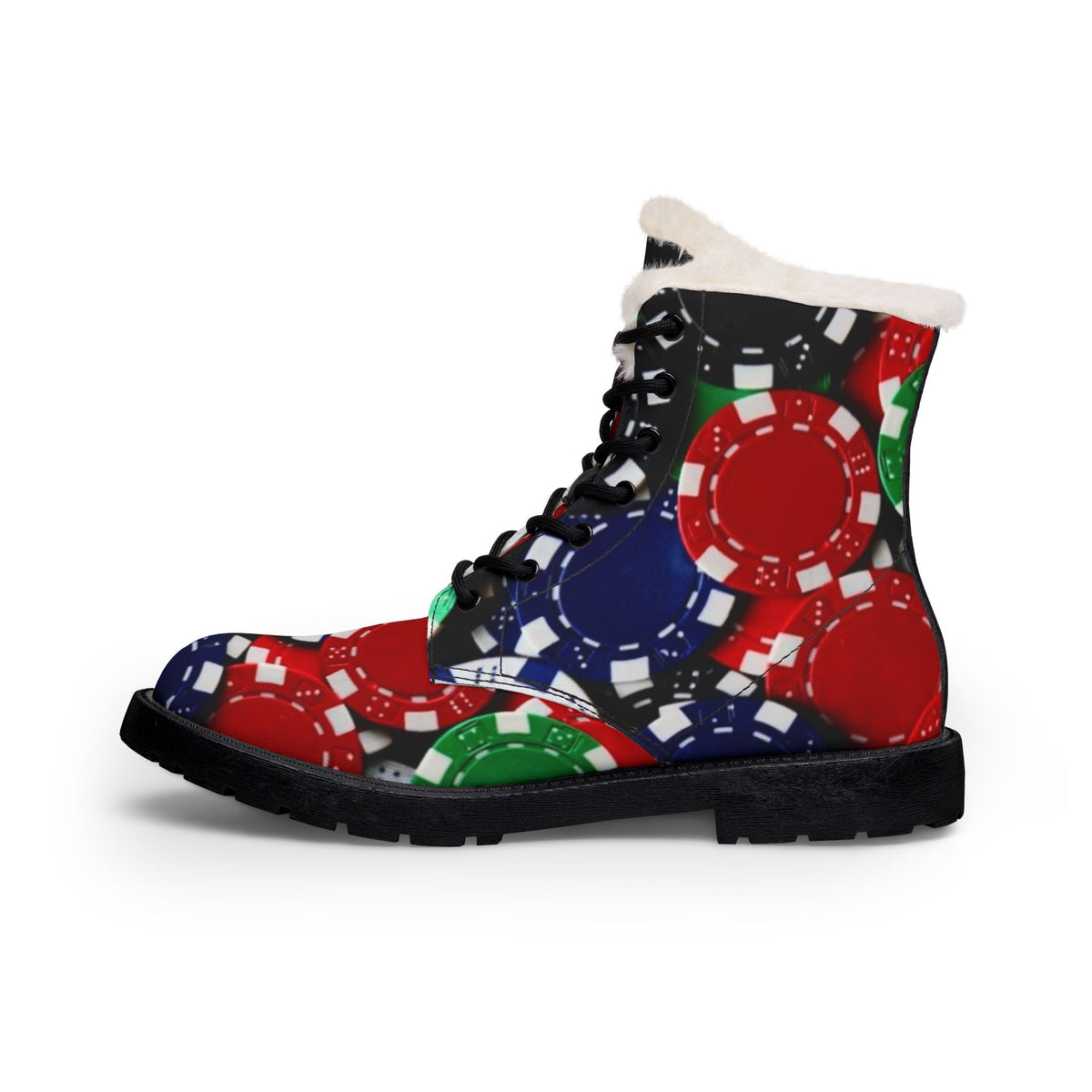 LW 123 Faux Fur Poker Chip Leather Boots
