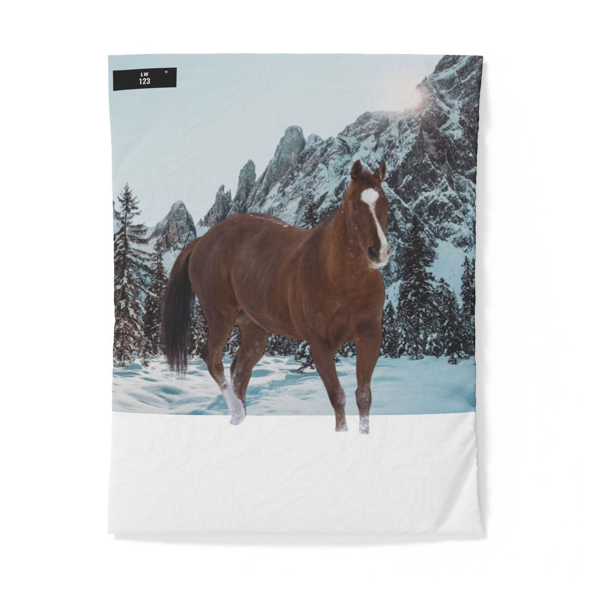 LW 123 Horse in Snow Cotton Duvet Cover — Winter Mountain Equestrian Bedding