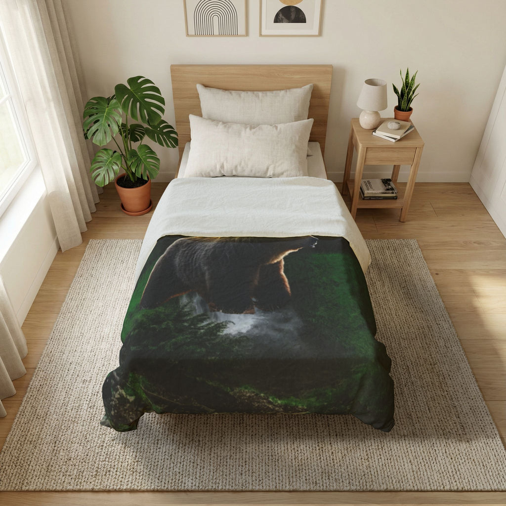 LW 123 Bear & Waterfall Cotton Duvet Cover — Forest Wildlife Bedding